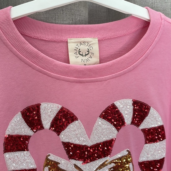 Fantastic Fawn Pink Candy Cane Sequin Sweatshirt. M NWOT - Picture 6 of 8